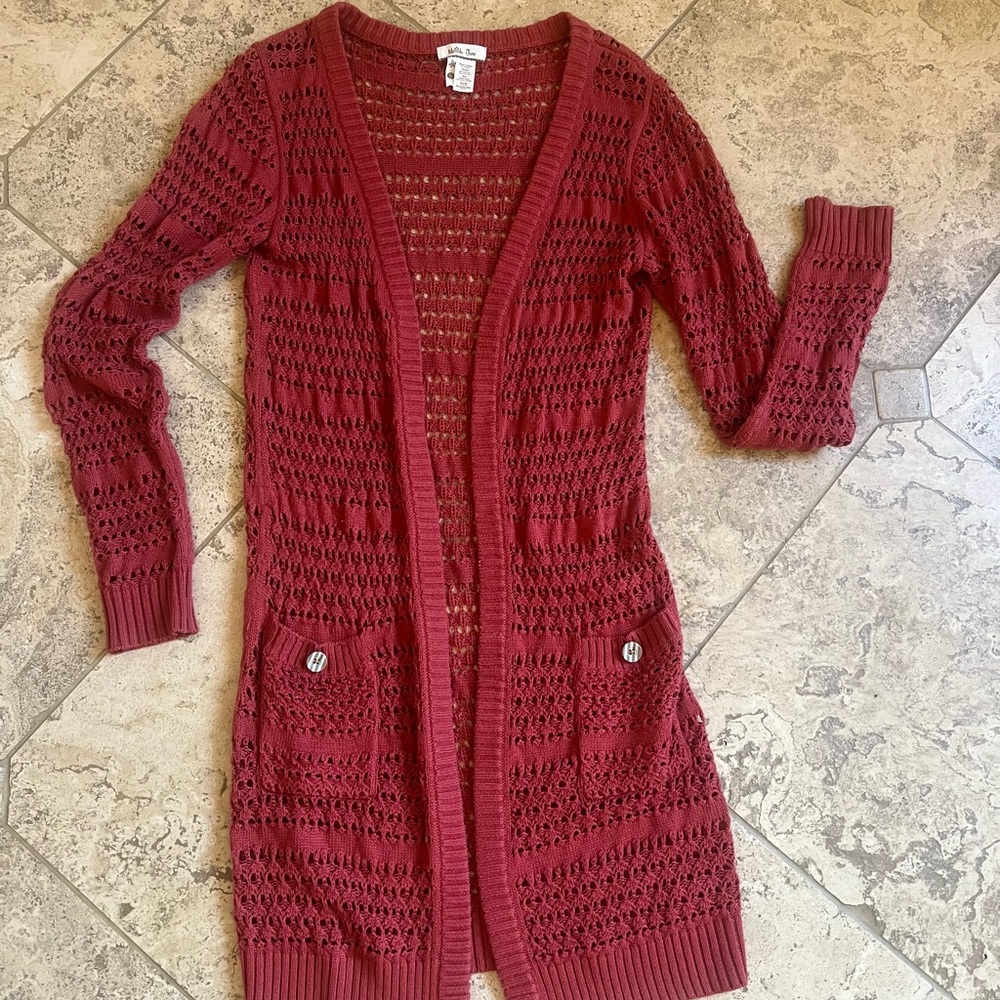 Matilda Jane Burgundy Open-Knit Cardigan size small